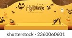 Happy Halloween banner Studio table room product display with copy space