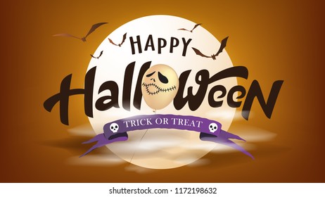 Happy Halloween banner template decor with Spooky balloon Glowing At Moonlight.banners party invitation.Vector illustration .