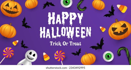 Happy Halloween banner template with halloween pumpkin and Halloween Elements