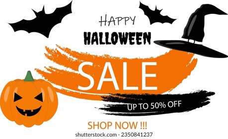 Happy halloween banner template with halloween pumpkin and halloween elements on background. Halloween sale promotional poster. 
