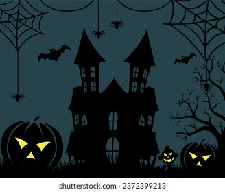 Happy Halloween banner template with halloween pumpkin and Halloween Elements on wood background