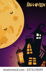 Happy Halloween banner template with Halloween pumpkin and Halloween Elements on a wood background. 