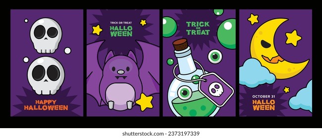 Happy Halloween banner template with halloween pumpkin , Moon, Pumpkin ghost,Wizard Hat,cute ghost,cartoon skull and halloween elements. Banner,website,poster