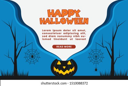 Happy Halloween Banner with Halloween text. cartoon pumpkin Website spooky or banner template.Vector illustration EPS10