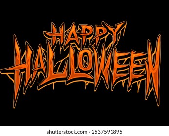 Happy Halloween Banner text creepy orange, Can be used to design t-shirts, posters and stickers, Design Vector editable.