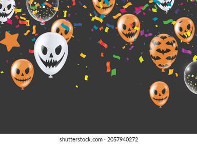 Happy Halloween banner trick party balloons,  ghost, bats, Party invitation background  Vector illustration