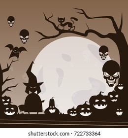 Happy Halloween Banner Trick Or Treat Concept Holiday Greeting Card Horror Party Flat Vector Illustration