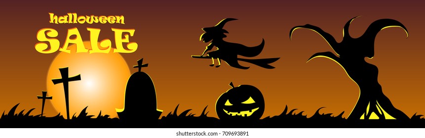 Happy halloween banner. Vector design illustration. Trick or treat. Holiday sale