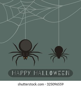 Happy Halloween Banner. Vector flat illustration with spider.