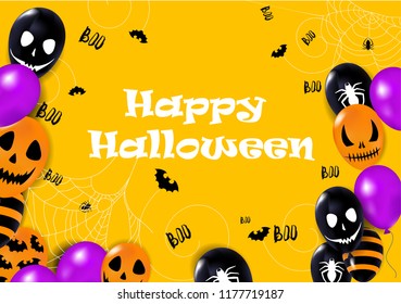 Happy Halloween, banner vector illustration of scary balloons, vector illustration, bat