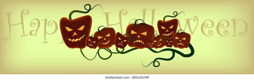 Happy Halloween banner for website design, vouchers, template designing, poster making and invitation cards. The element include group of pumpkin lantern with smiling and crying faces.
