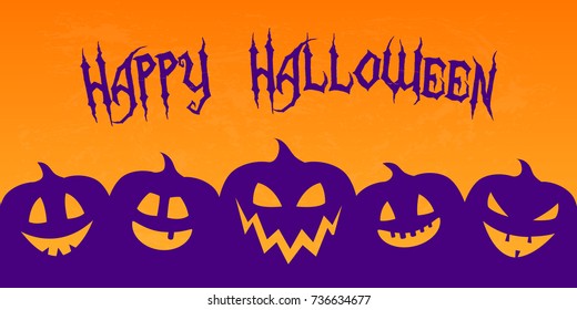 Happy Halloween - banner with wishes and scary lanterns. Vector.