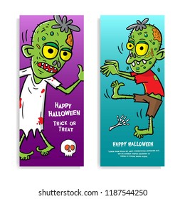 Happy Halloween banner with the zombie cartoon illustration