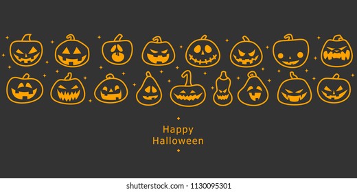 Happy halloween banners. Flat designed row of pumpkins. Vector Illustration