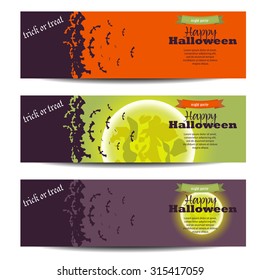 Happy Halloween banners horror holiday set design, Trick or treat, Zombie party, vector illustration. October night halloween party celebration background.