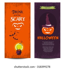 Happy Halloween banners horror holiday set design, Trick or treat, Zombie party, vector illustration. October night halloween party celebration background.