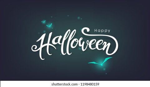 Happy Halloween banners party invitation background with glowing bats.Vector illustration.Calligraphy of "halloween"