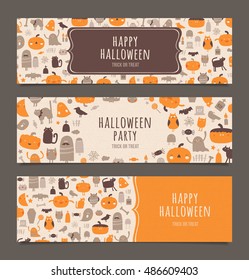 Happy Halloween banners set. Halloween horizontal vector banners
