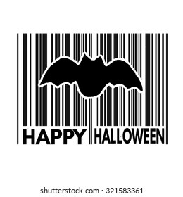 Happy Halloween barcode with bat inside on white background, vector illustration
