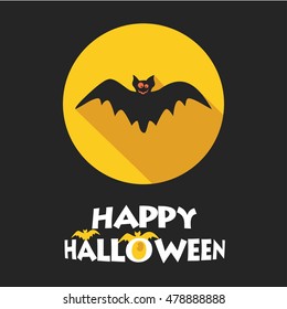 Happy Halloween Bat Card with long shadow