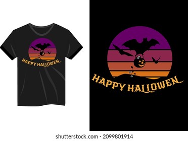 Happy Halloween A Bat With A Jack O Lantern Bag Of Candy Mockup T Shirt Design