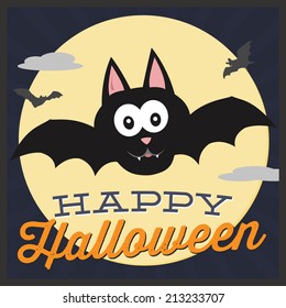 Happy Halloween Bat with Moonlit Background Vector