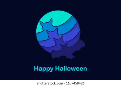 Happy Halloween. Bat on a blue moon background. Flat vector illustration.