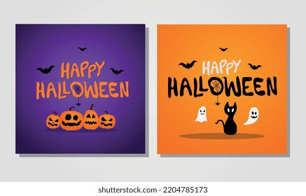 happy halloween bat pumpkin ghost spider black cat purple orange post