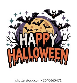 Happy Halloween with Bats and a Moon