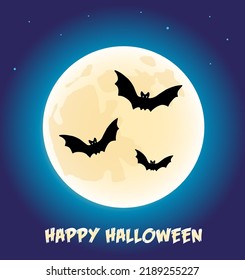 Happy Halloween bats and moon background. Halloween vector illustration