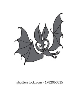 Happy Halloween. Bats silhouettes - vector illustration. Cartoon illustration of a cute friendly black character of a bat flying with spread wings, in a cartoon style, isolated on white.