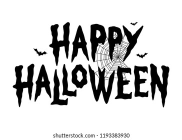 HAPPY HALLOWEEN BATS SPIDER WEB TEXT BANNER WHITE BACKGROUND