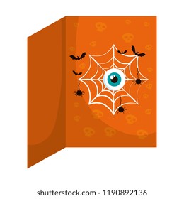 happy halloween bats with spiderweb and eye