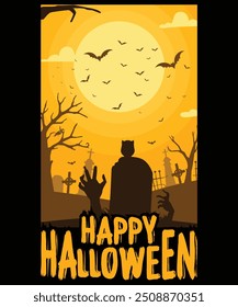 Happy Halloween with bats and zombies