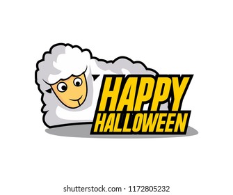 happy halloween, beautiful greeting card background or banner with sheep illustration for muslim event or farm theme. design illustration