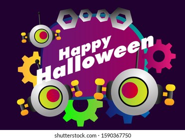 happy halloween, beautiful greeting card background or template banner with robot theme. design vector illustration