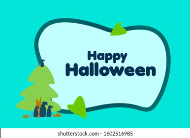 Happy halloween, beautiful greeting card background or template banner with cute animal character theme. vector design illustration