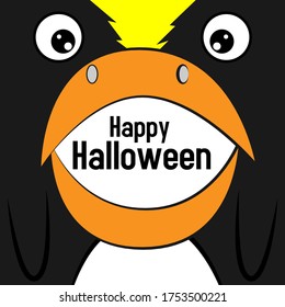happy halloween, beautiful greeting card background or banner with cute penguins theme. vector illustration