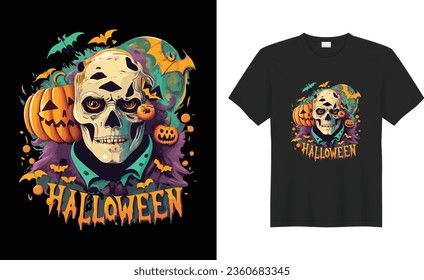 Feliz Halloween hermosa bruja y fiesta temible disfraz vectorial listo para imprimir.  Tee de Halloween, regalo, Casa de Vintage, Calabaza, sólo vibes, Calavera, plantilla de diseño de moda.