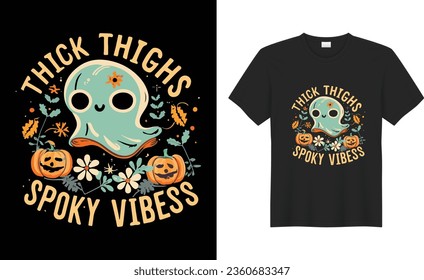 Happy Halloween beautiful witchy and Party scary costume print-ready vector T-shirt.  Halloween tee, gift, Vintage House, Pumpkin, vibes only, Skull, trendy Design Template.