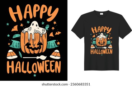 Happy Halloween beautiful witchy and Party scary costume print-ready vector T-shirt.  Halloween tee, gift, Vintage House, Pumpkin, vibes only, Skull, trendy Design Template.