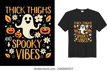 Happy Halloween beautiful witchy and Party scary costume print-ready vector T-shirt.  Halloween tee, gift, Vintage House, Pumpkin, vibes only, Skull, trendy Design Template.