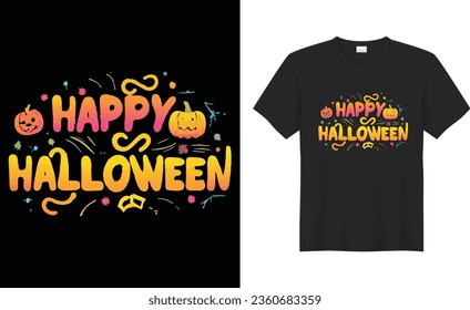 Happy Halloween beautiful witchy and Party scary costume print-ready vector T-shirt.  Halloween tee, gift, Vintage House, Pumpkin, vibes only, Skull, trendy Design Template.