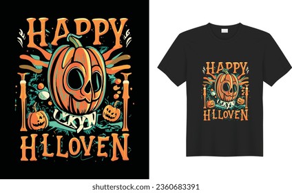 Happy Halloween beautiful witchy and Party scary costume print-ready vector T-shirt.  Halloween tee, gift, Vintage House, Pumpkin, vibes only, Skull, trendy Design Template.