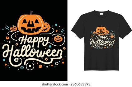 Happy Halloween beautiful witchy and Party scary costume print-ready vector T-shirt.  Halloween tee, gift, Vintage House, Pumpkin, vibes only, Skull, trendy Design Template.