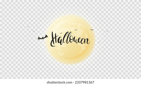 Happy Halloween with big moon background in Halloween day on transparent background , Flat cartoon flat style. illustration Vector EPS 10