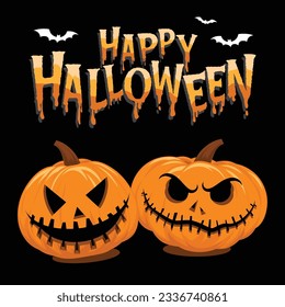 Happy Halloween with Black Background and Pumpkins.