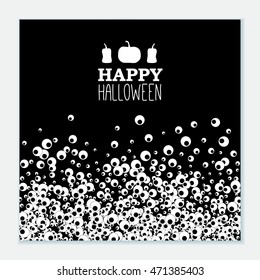 Happy Halloween black banner with apple of the eye and pumpkin. Vector leaflet.