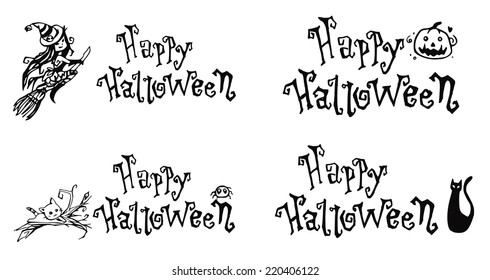 Happy Halloween Black Captions, Four black header Happy Halloween