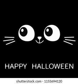 Happy Halloween. Black cat face in the dark. Cute cartoon character. Pet baby collection Greeting card. Flat design. White background. Isolated Vector illustration